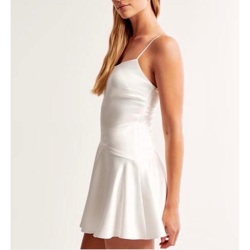 Abercrombie and fitch Satin Mini Dress White Asymmetrical Ruffle Slip medium new